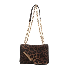 Sac à bandoulière léopard à la mode avec chaîne dorée et garniture métallique