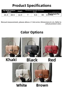 Detailed size chart and multi-color options for the stylish PU leather crossbody bag