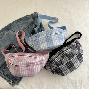 Women Plaid Corduroy Waist Bag Japanese Style Gingham Chest Bag Adjustable Strap Casual Crossbody Bag For Travel Daily