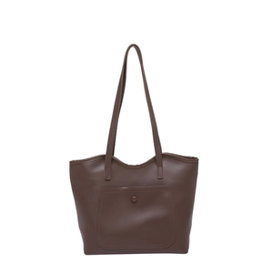 Classic dark brown large capacity tote bag with front pocket and long shoulder straps