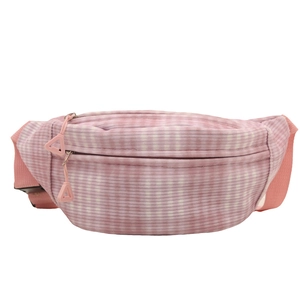 Pastel purple striped waist bag with dual zippers and matching shoulder strap for women