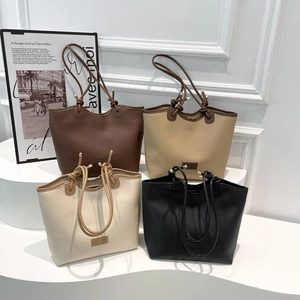 Simple Large Capacity PU Leather Tote Bag Color Blocking Knotted Shoulder Bag For Women Daily Commuter Handbag