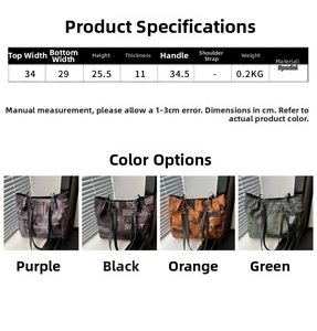 Detailed size chart and dimensions guide for stylish newspaper print canvas tote bags