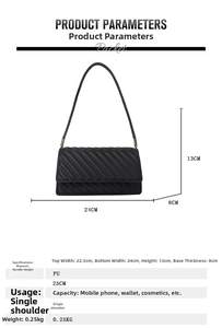 Spécifications de taille et matière pour ce sac à bandoulière en cuir PU matelassé noir