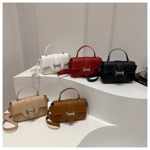 Collection of small crossbody bags in white, red, black, beige, and brown leather