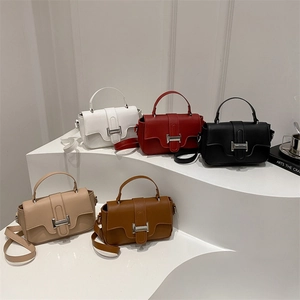 Minimalist matte textured crossbody bags for women in five colors on a tiered display