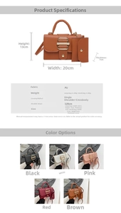 Detailed size chart and multi-color PU leather handbag set with mini pouch attachment