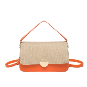 Fashionable contrast color square handbag with gold metal lock and adjustable strap