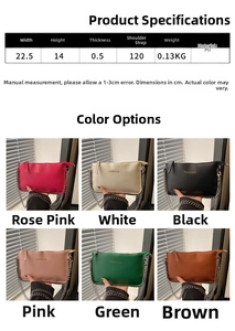 Detailed size chart and multi-color options for the minimalist PU leather crossbody bag