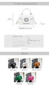 Detailed size specifications for pleated PU leather crossbody bag with crystal buckle