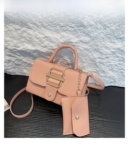 Pink lychee texture crossbody bag set with gold metal buckle and matching coin purse