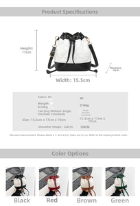 Detailed dimensions and color chart of the quilted PU leather bucket bag with straps