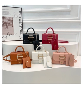 Detailed set of lychee pattern crossbody bags with gold buckles in five colors