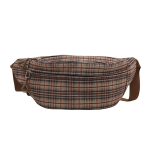 Sac banane à carreaux classique marron et orange avec tissu en toile de haute qualité