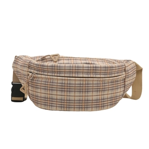 Retro plaid crossbody saddle bag with adjustable wide shoulder strap and dual zippers