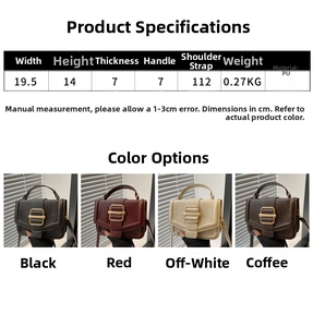 Size chart and dimensions for the small PU leather flap bag with CD logo buckle detail