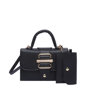 Classic black litchi pattern handbag with gold hardware and mini coin purse charm