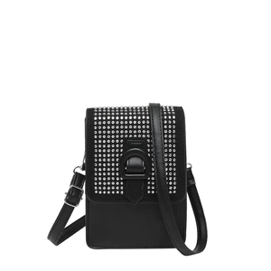 Sac bandoulière noir chic à strass avec rabat et bandoulière réglable tendance