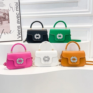 Sac À Main Carré À Boucle Strass Mode Cuir PU Sac À Bandoulière Élégant Couleur Bonbon Sacoche Dame Polyvalente Rabat