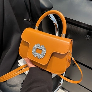 Fashion Women PU Leather Rhinestone Buckle Handbag Luxury Square Crossbody Bag Solid Color Top Handle Bag Shoulder Bag