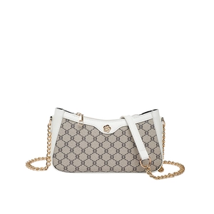 Vintage shoulder bag in white PU leather with monogram pattern and gold rose logo