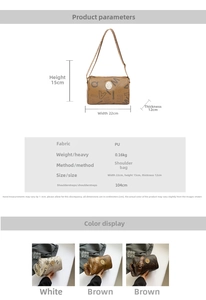 Detailed size chart and multi-color view of vintage cylinder PU crossbody bag