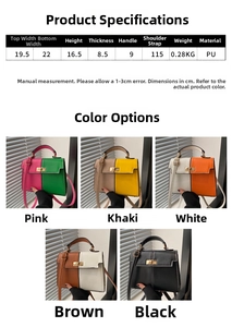 Tableau des tailles détaillé et dimensions du sac bandoulière tendance en cuir PU bicolore
