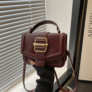 Women Vintage PU Leather Small Square Bag With Gold Metal Buckle Elegant Shoulder Crossbody Bag Handbag For Daily Commute