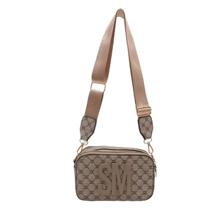 Retro monogram camera bag with adjustable wide shoulder strap and metal SM lettering