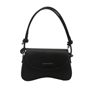 Retro black PU leather crossbody shoulder bag with gold lettering and knot strap detail