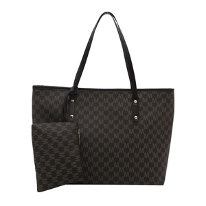 Classic brown monogram tote bag with large capacity and matching inner pouch
