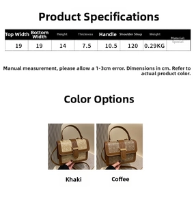 Detailed size chart and specifications for vintage letter print crossbody handbags