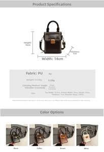 Detailed specs of retro PU leather square bag with dimensions and metal buckle details
