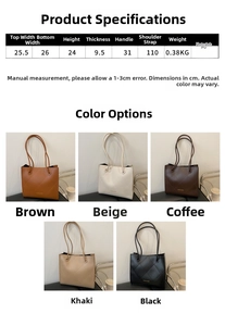 Tableau des tailles détaillé et options de couleurs pour le cabas matelassé en cuir PU