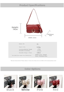 Detailed size chart and specifications for the minimalist PU leather crossbody square bag