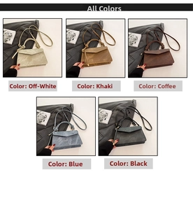 Retro matte square handbags displayed in off-white, khaki, coffee, blue, and black colors
