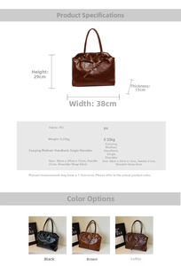 Detailed size specifications and weight info for the retro PU leather tote shoulder bag