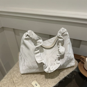 Damen Marmor Muster Achseltasche Geraffter Schultergurt PU Leder Große Kapazität Lässige Studenten Trendige Hobo Handtasche