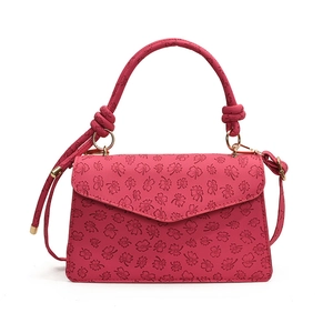 Sac à main fuchsia en cuir PU avec motifs floraux gaufrés et poignée nouée