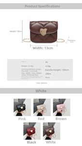 Tableau des tailles détaillé et spécifications du mini sac bandoulière à boucle cœur