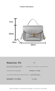 Spécifications détaillées de taille pour le sac à bandoulière argenté en cuir huilé