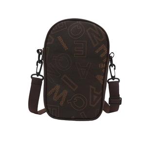 Chic brown crossbody bag with letter print pattern and adjustable nylon shoulder strap