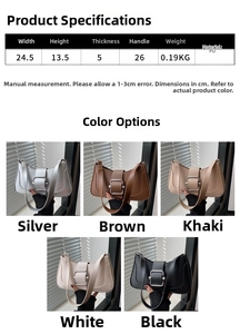 Detailed size specifications and five-color display of this minimalist PU leather handbag