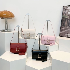 Retro Baguette Bag For Women PU Leather Shoulder Crossbody Bag With U-Shaped Metal Buckle Elegant Minimalist