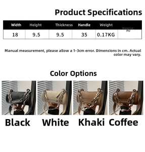 Size chart showing 18x9.5cm cylinder bag dimensions and lightweight PU leather material