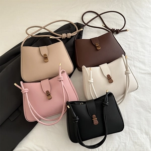 Minimalist Retro Baguette Bag Women Matte PU Leather Knot Shoulder Strap Metal Buckle Square Underarm Purse Casual Chic