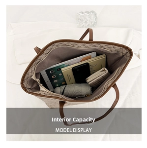 Top view of large capacity tote bag interior with zip closure and monogram pattern