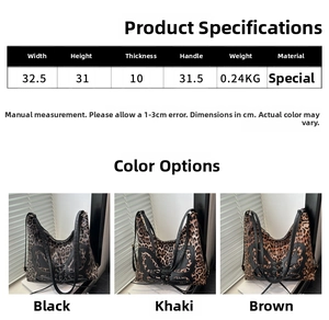 Size chart showing large bow tote bag dimensions and available color variations