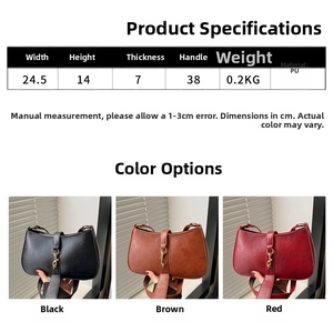 Detailed size chart for retro PU leather underarm bag with dimensions and weight specs