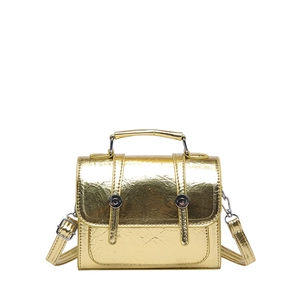 Chic gold metallic handbag with top handle and adjustable strap for women fashion